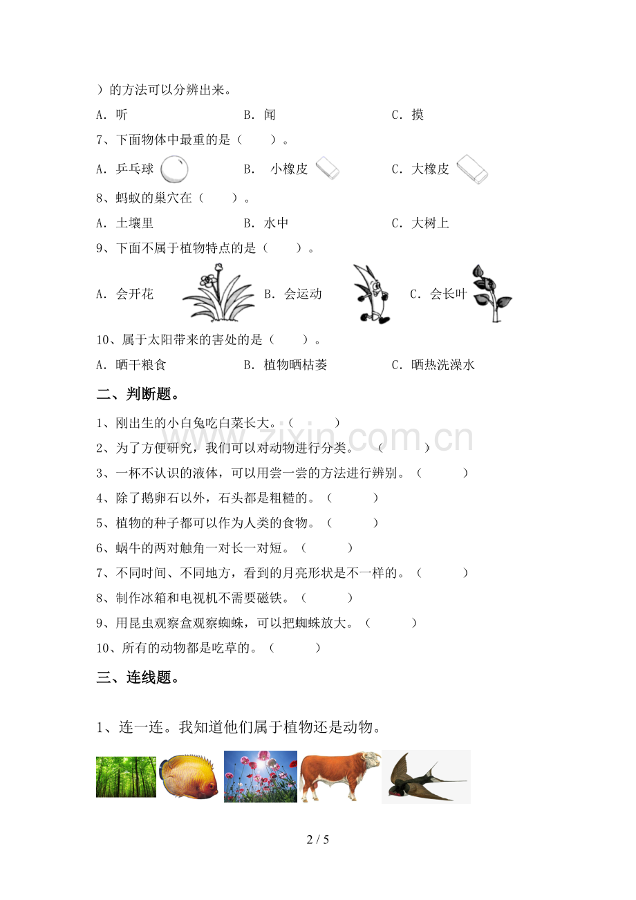 2022-2023年教科版一年级科学下册期中测试卷.doc_第2页