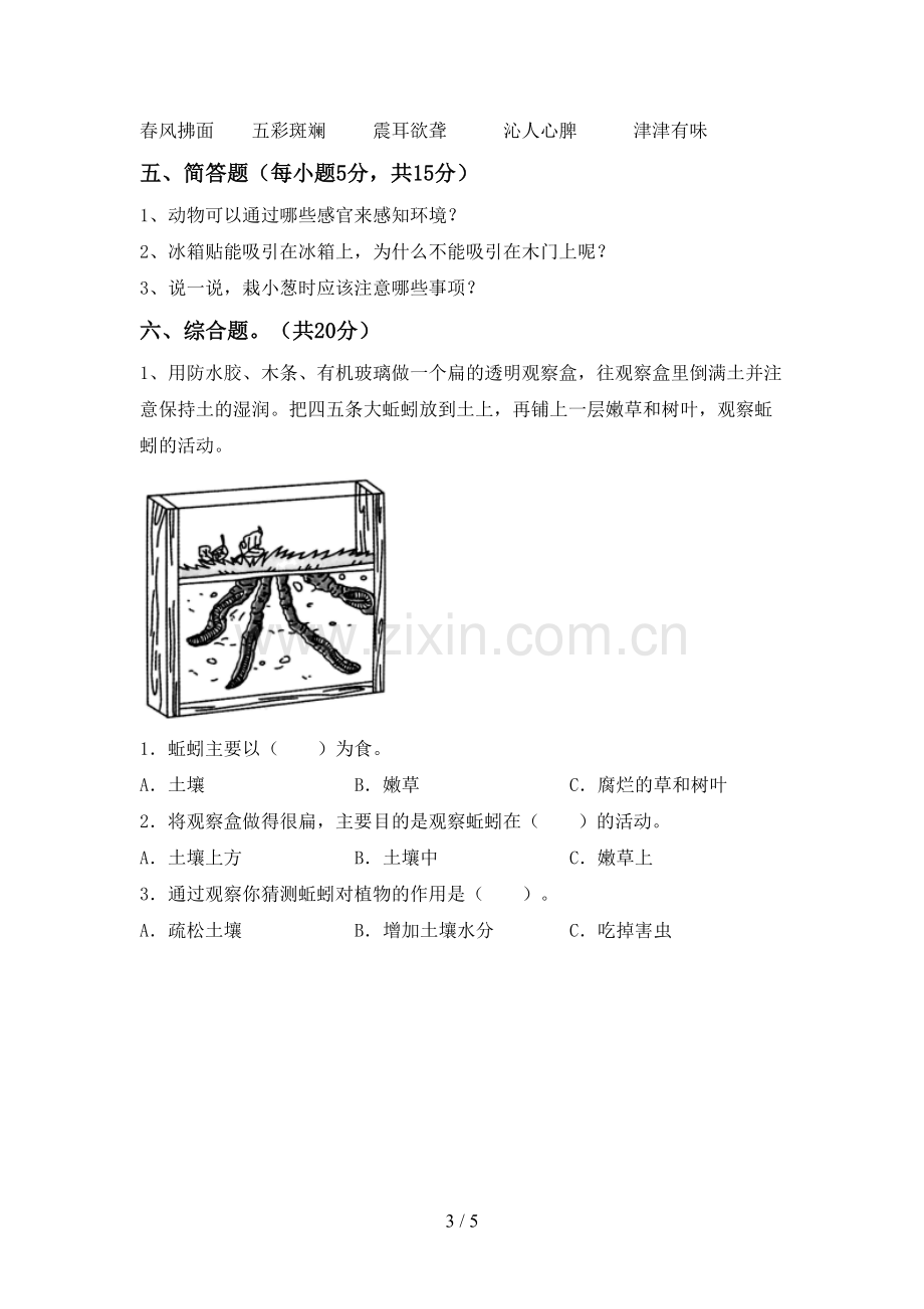 苏教版二年级科学下册期中考试卷及答案【审定版】.doc_第3页