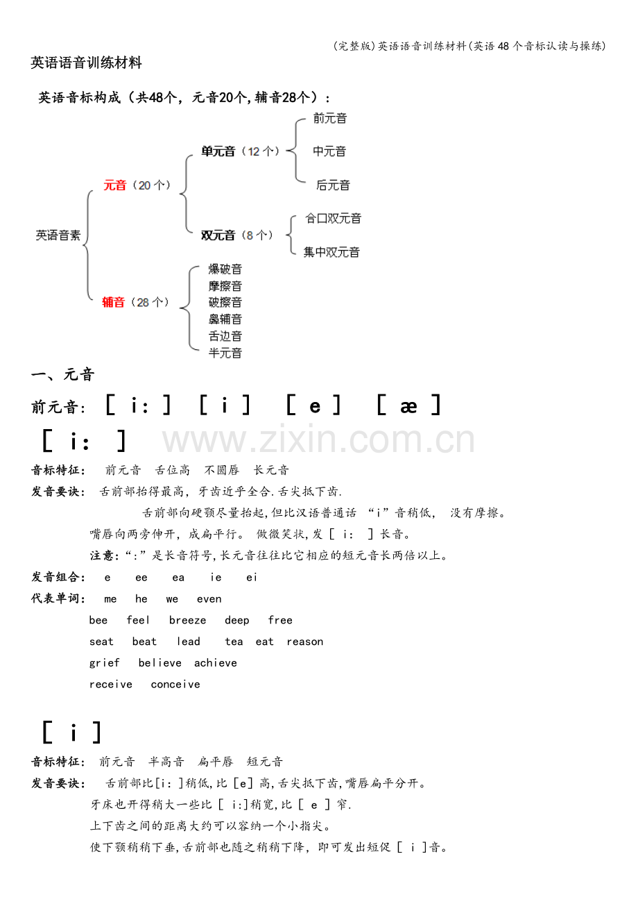 英语语音训练材料(英语48个音标认读与操练).doc_第1页