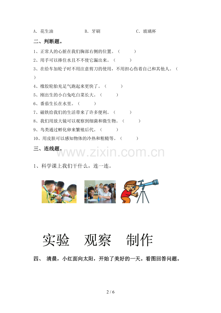 新教科版一年级科学下册期中测试卷(各版本).doc_第2页