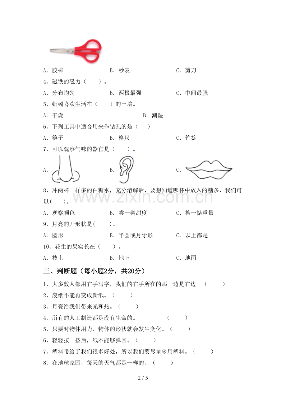 人教版二年级科学下册期中试卷及答案【审定版】.doc_第2页