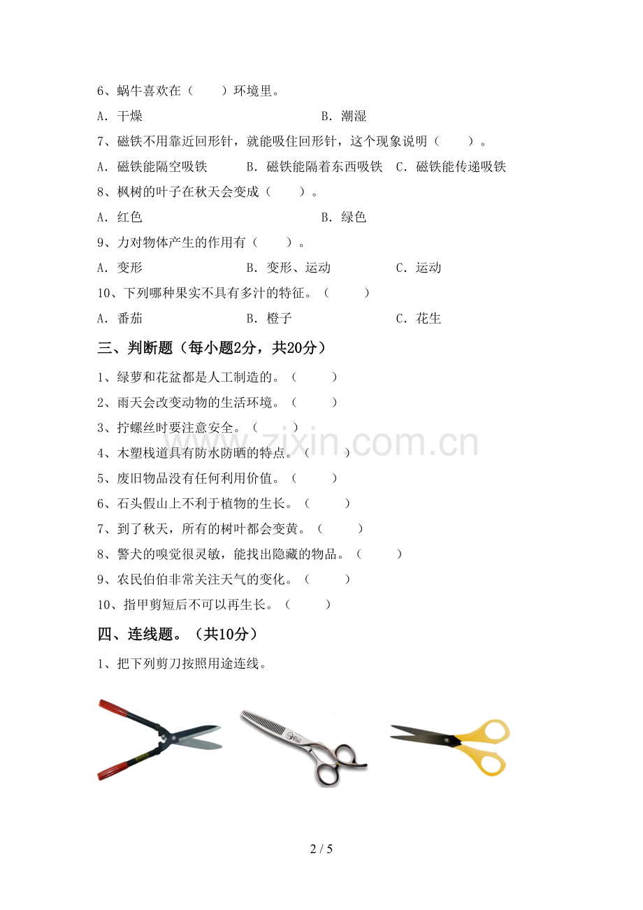 2022-2023年教科版二年级科学下册期中测试卷(学生专用).doc_第2页