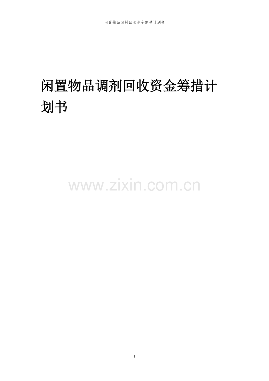 2023年闲置物品调剂回收项目资金筹措计划书.docx_第1页