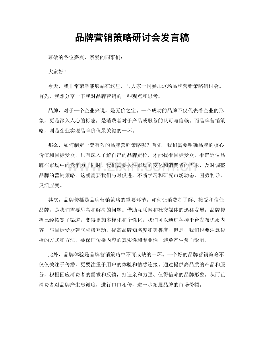 品牌营销策略研讨会发言稿.docx_第1页