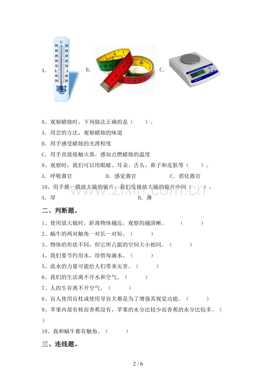 教科版一年级科学下册期中考试题(学生专用).doc_第2页