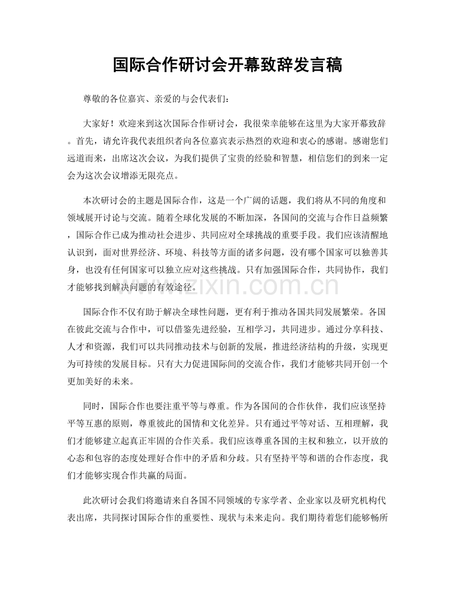 国际合作研讨会开幕致辞发言稿.docx_第1页