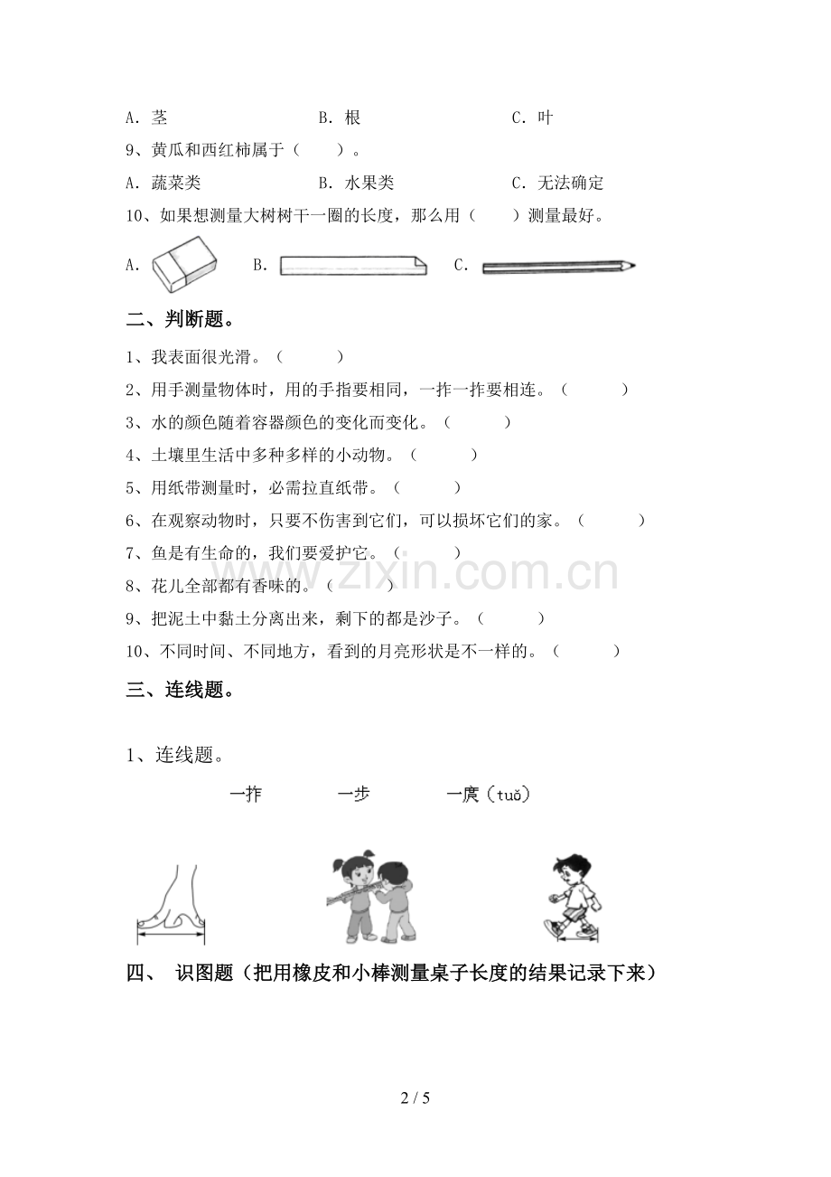 新教科版一年级科学下册期中测试卷(真题).doc_第2页