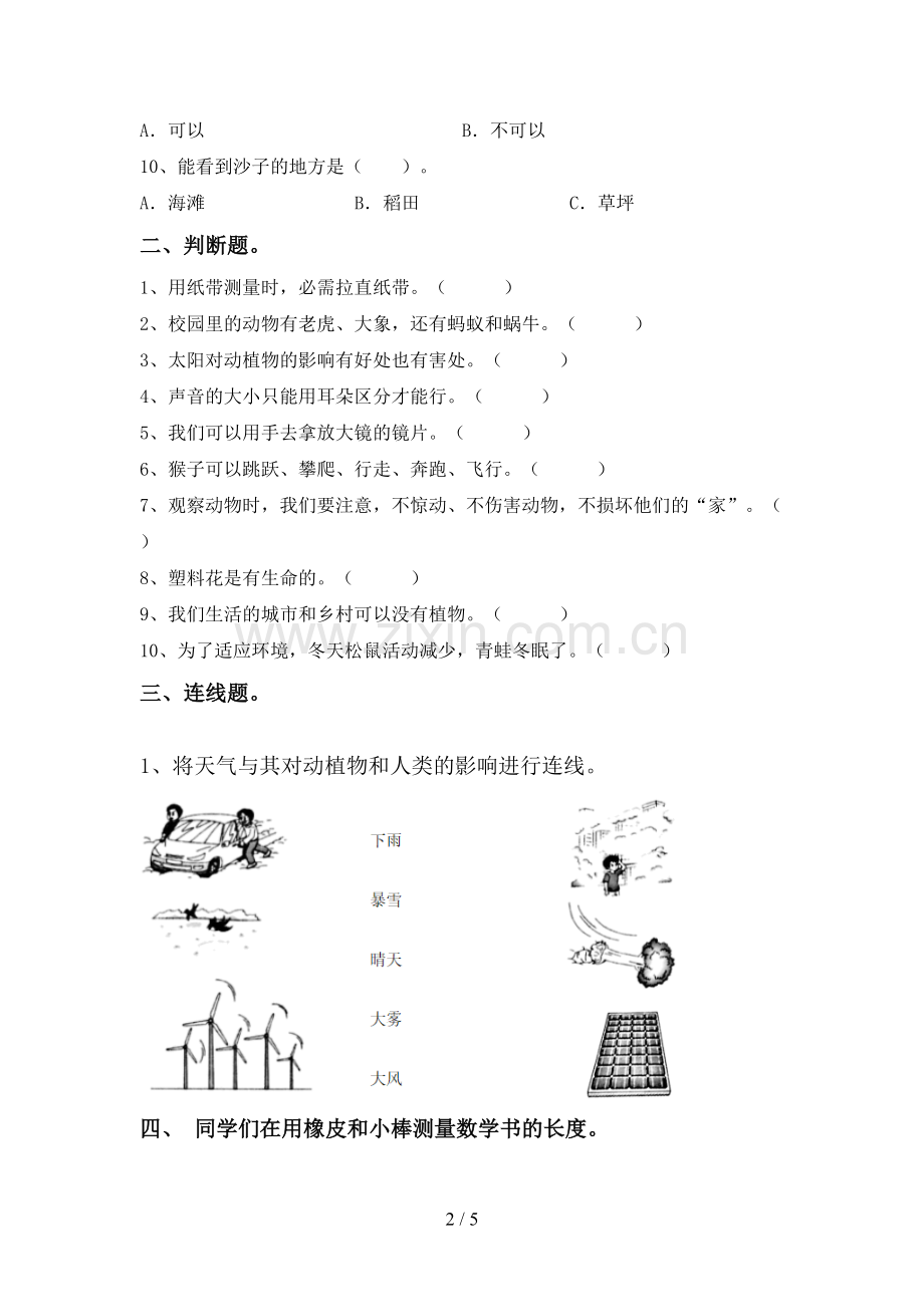 新教科版一年级科学下册期中测试卷一.doc_第2页