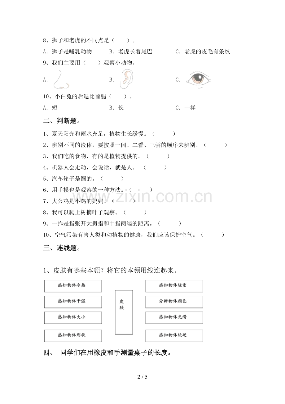 2022-2023年教科版一年级科学下册期中考试题附答案.doc_第2页