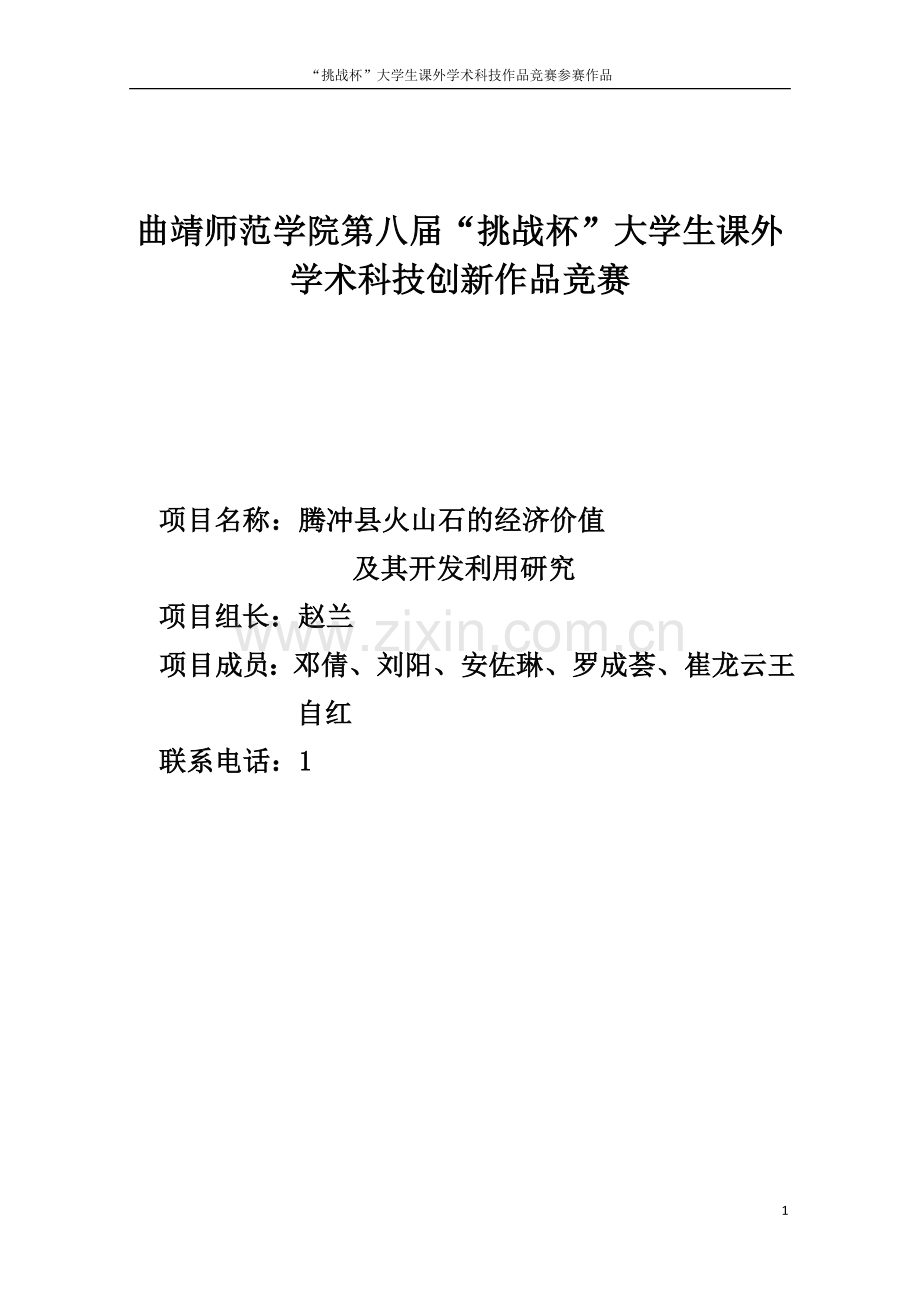 腾冲县火山石的经济价值及其开发利用研究可行性建议书.doc_第1页