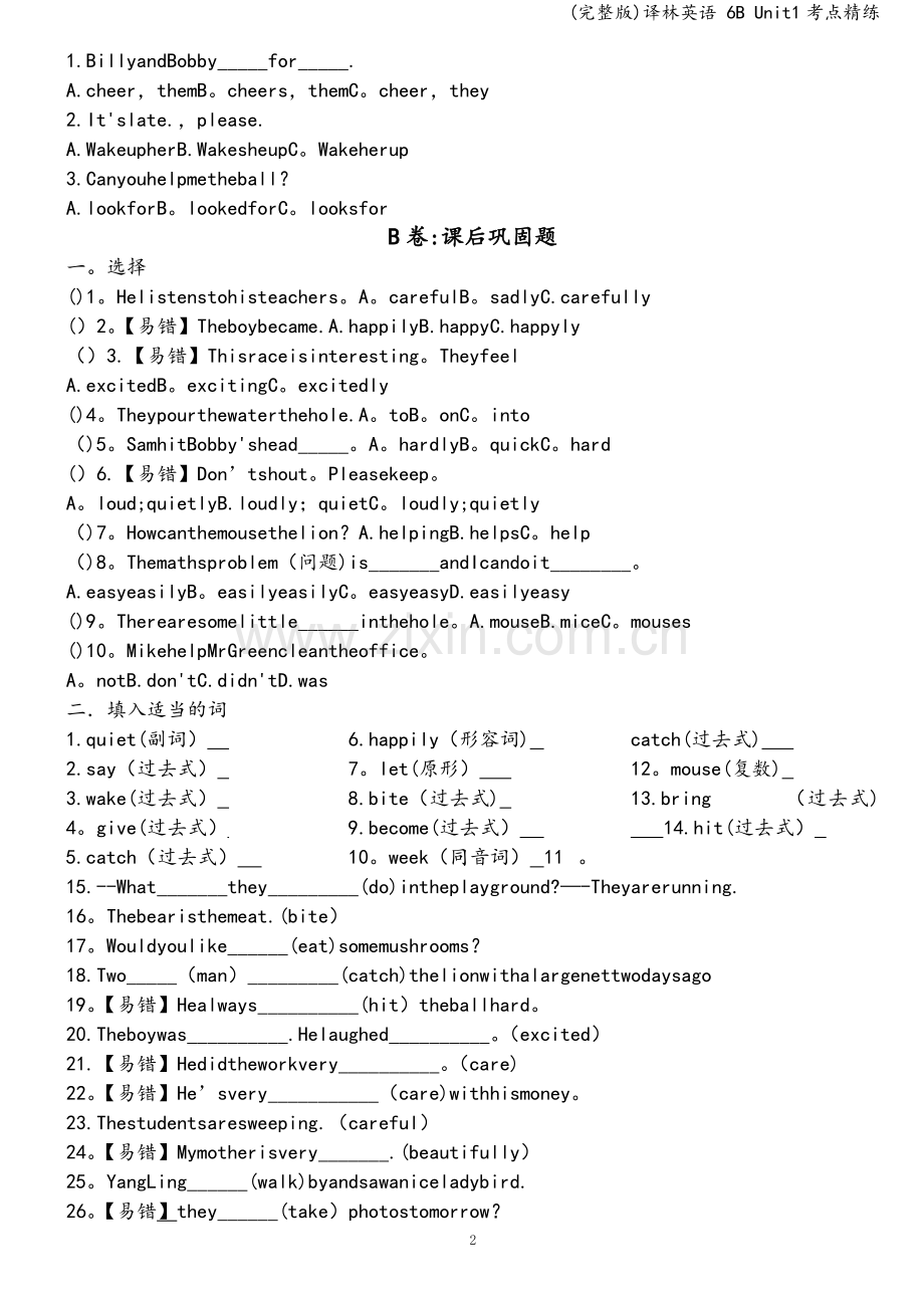 译林英语-6B-Unit1考点精练.doc_第2页