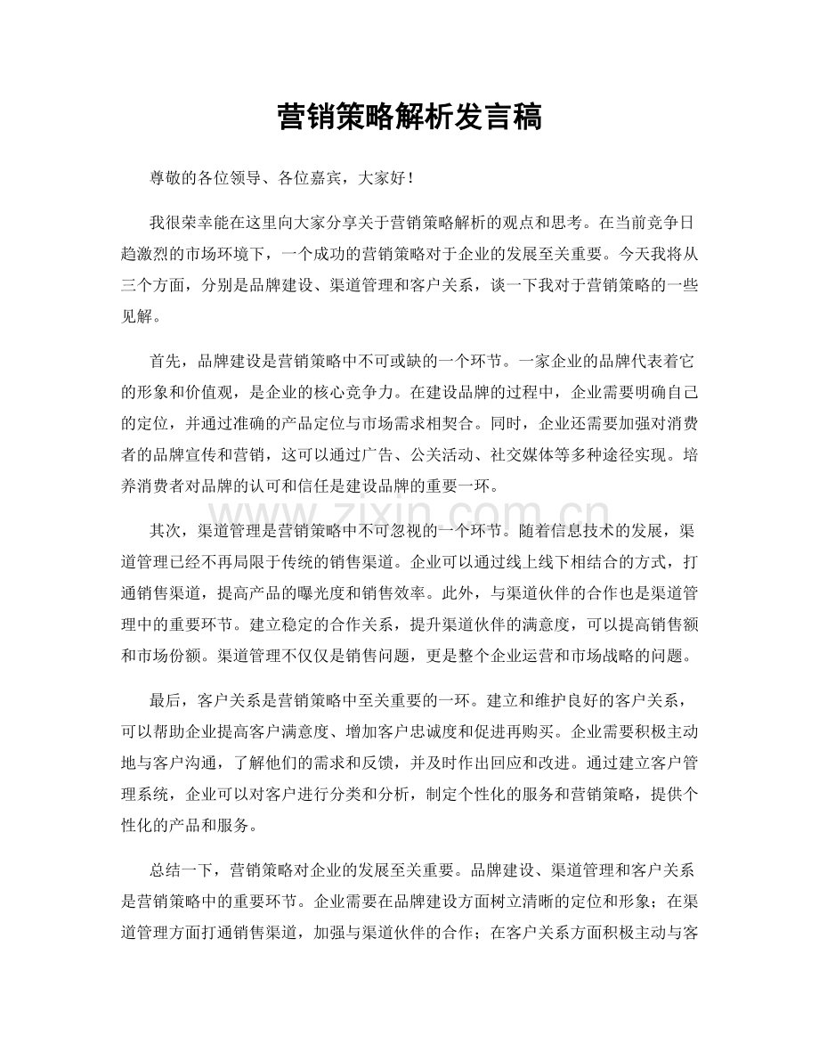 营销策略解析发言稿.docx_第1页