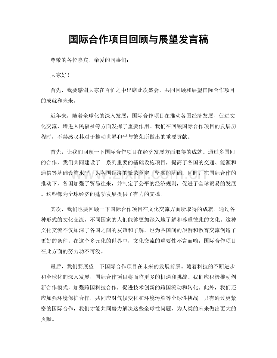 国际合作项目回顾与展望发言稿.docx_第1页