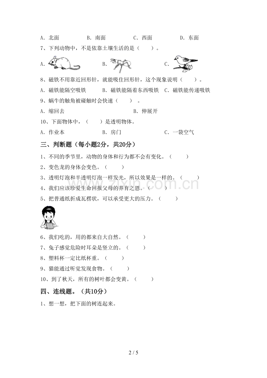 教科版二年级科学下册期中考试题(1套).doc_第2页