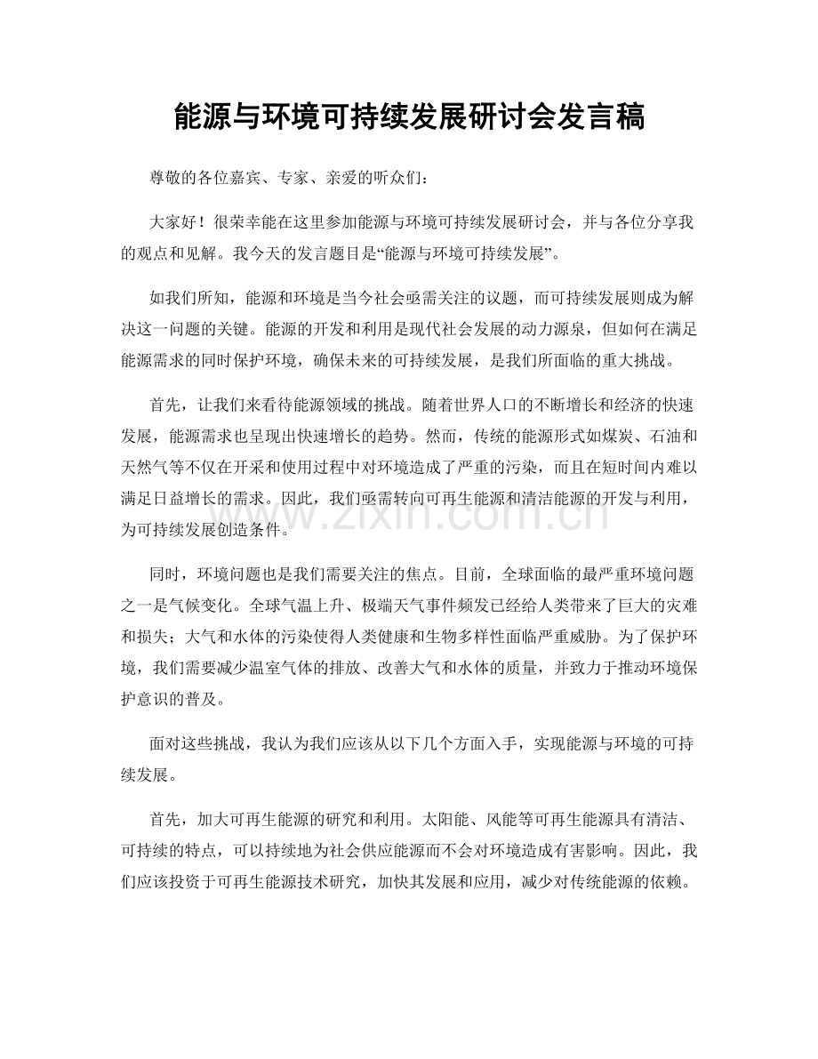 能源与环境可持续发展研讨会发言稿.docx_第1页