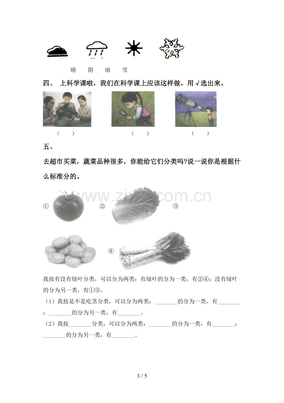 新人教版一年级科学下册期中考试卷(可打印).doc_第3页