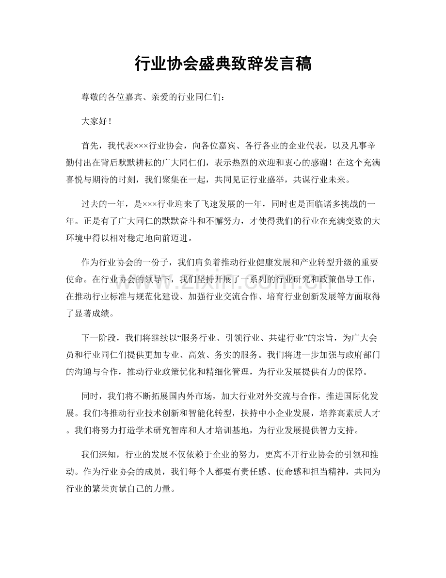 行业协会盛典致辞发言稿.docx_第1页