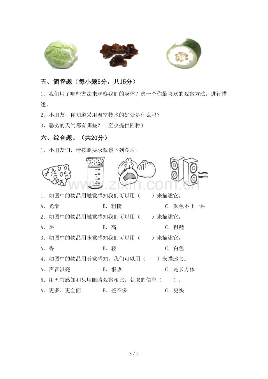 新人教版二年级科学下册期中考试卷(各版本).doc_第3页