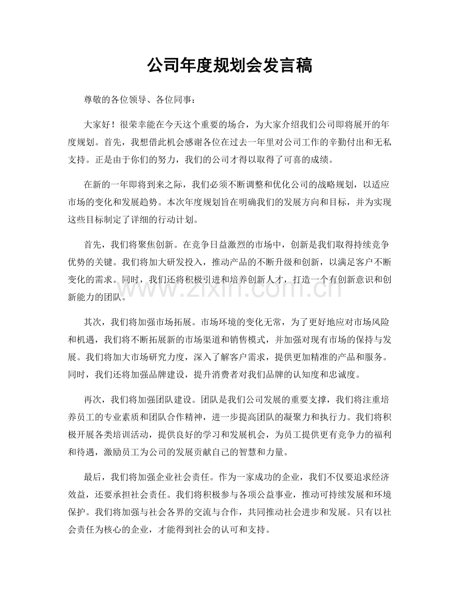 公司年度规划会发言稿.docx_第1页