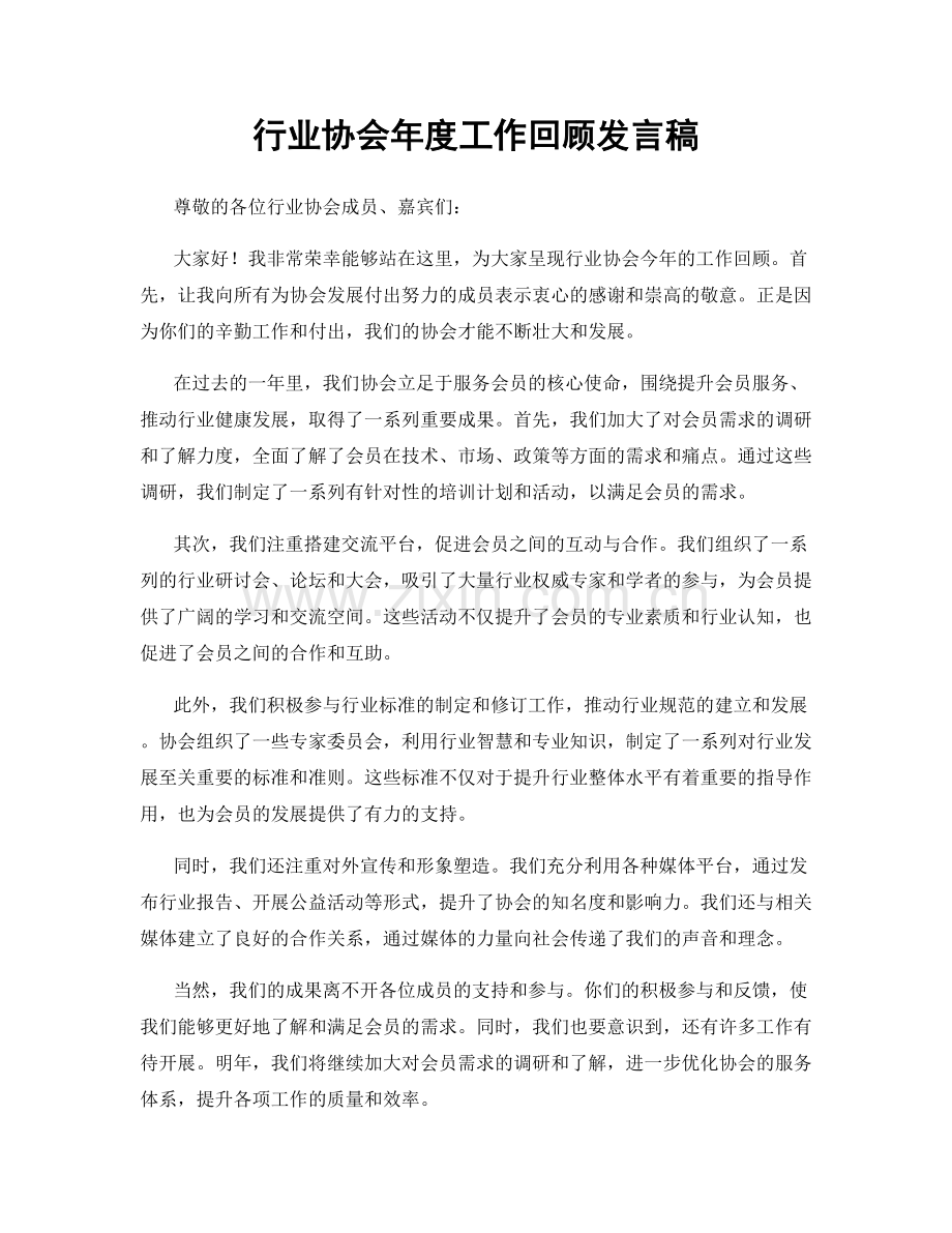 行业协会年度工作回顾发言稿.docx_第1页