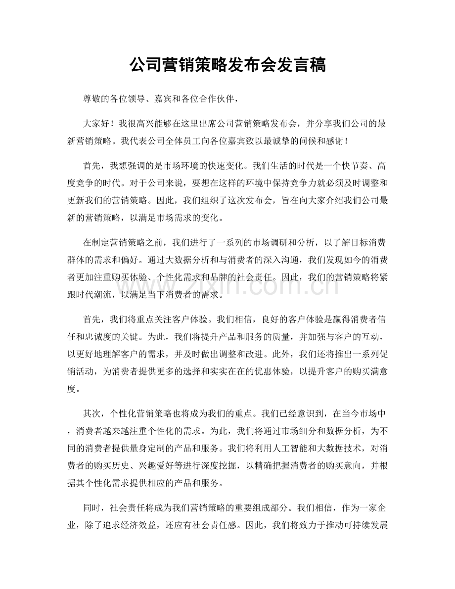 公司营销策略发布会发言稿.docx_第1页