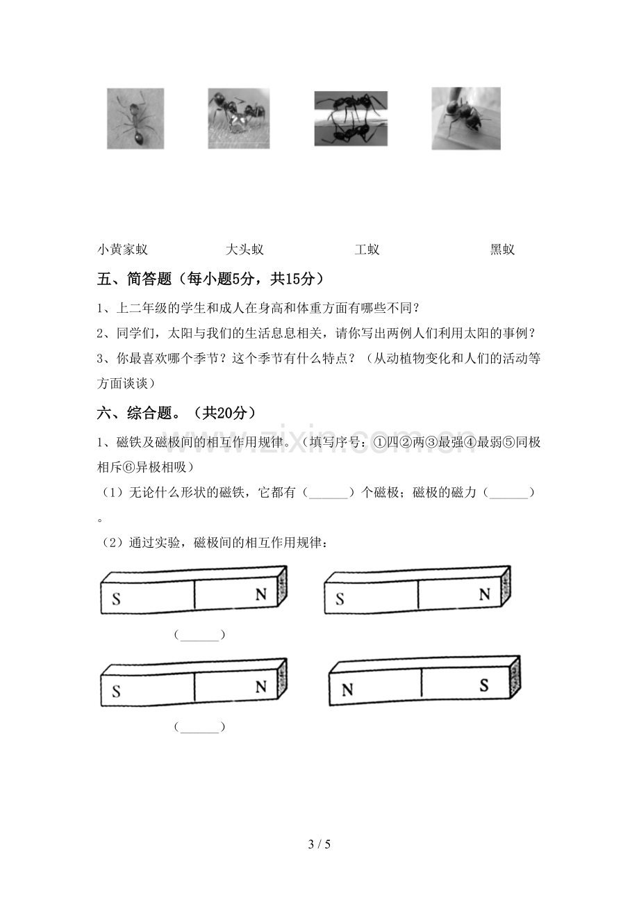 新教科版二年级科学下册期中试卷(新版).doc_第3页