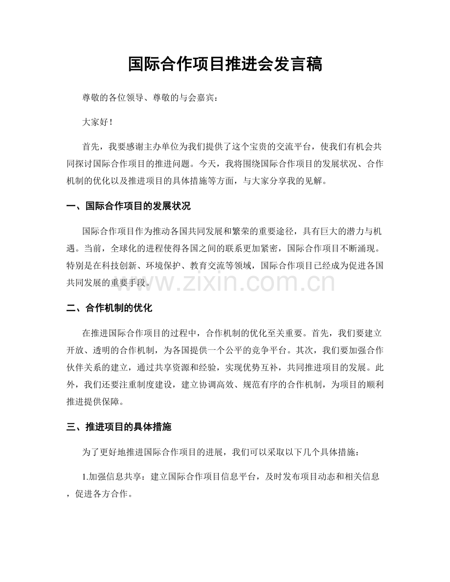 国际合作项目推进会发言稿.docx_第1页