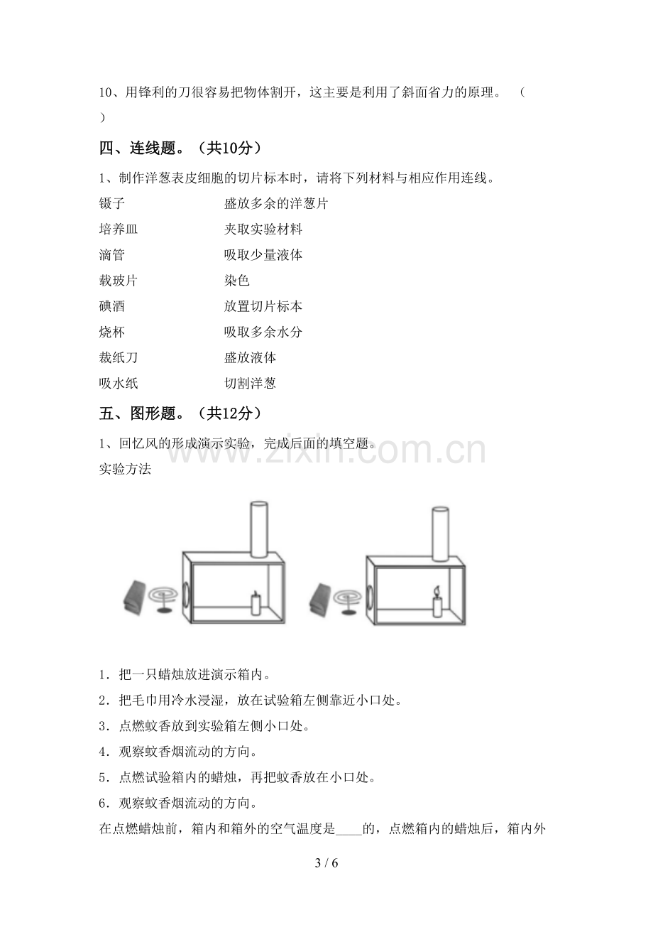 2023年人教版六年级科学下册期中试卷(全面).doc_第3页