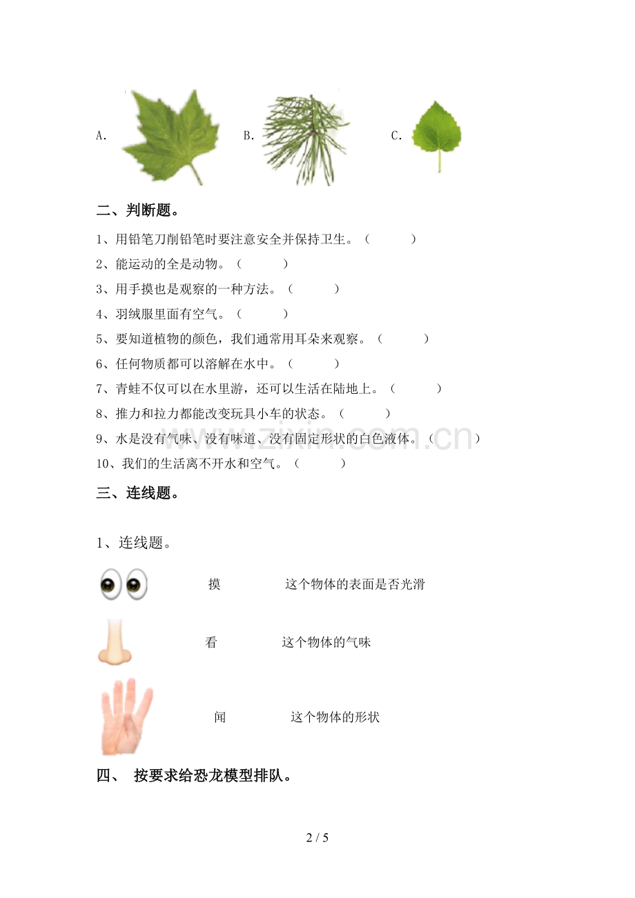 新教科版一年级科学下册期中考试卷【加答案】.doc_第2页