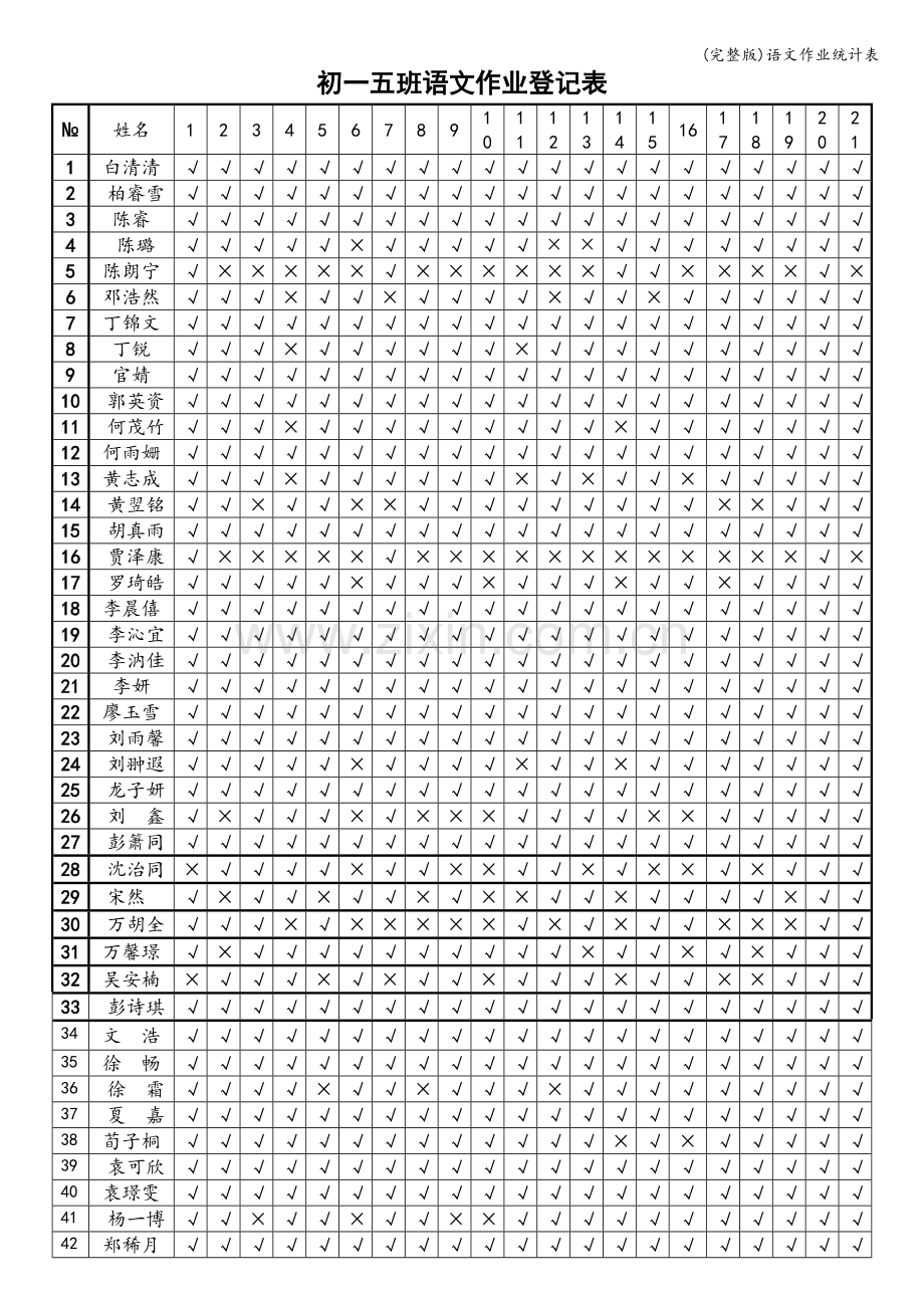 语文作业统计表.doc_第1页