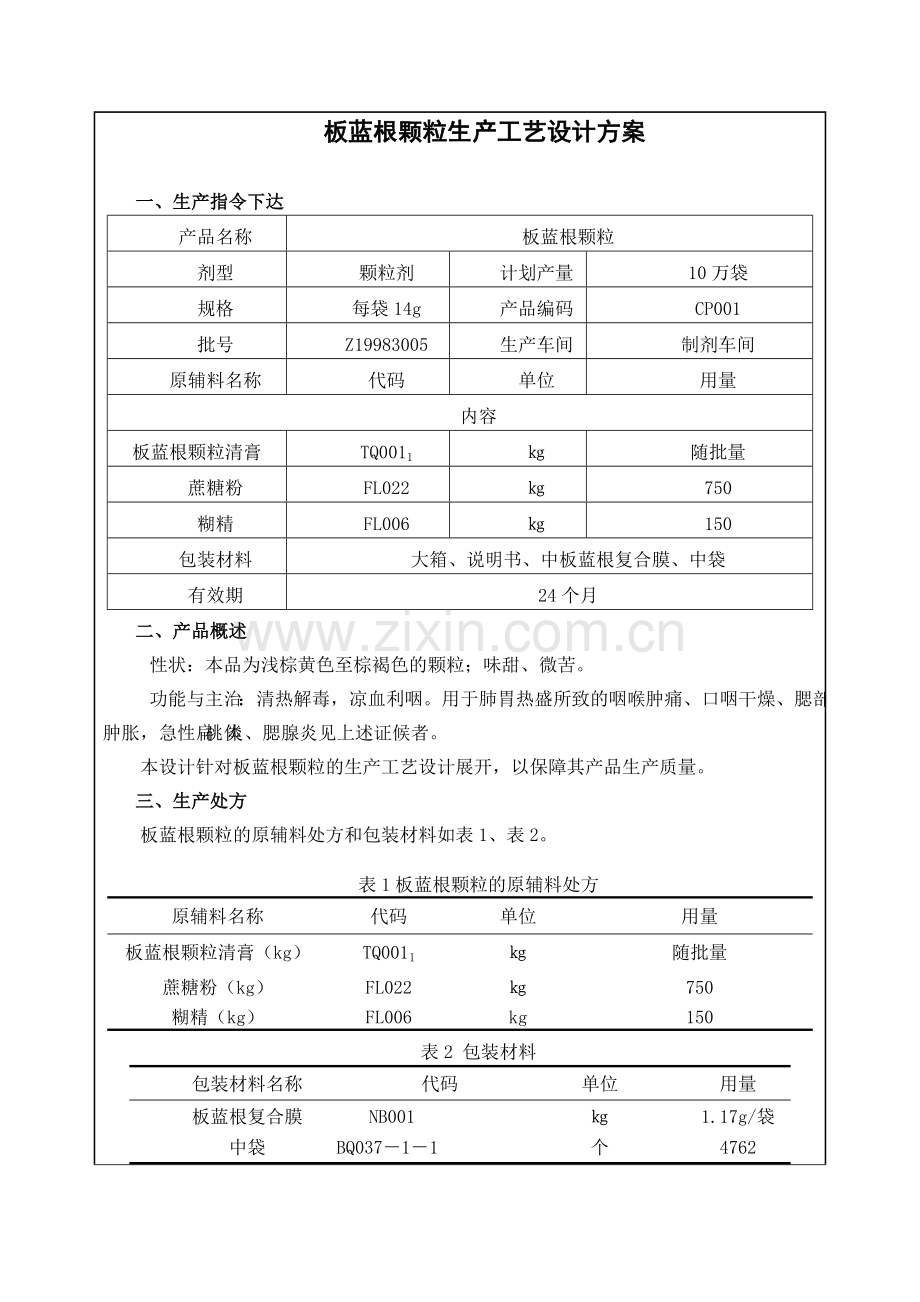 板蓝根颗粒生产工艺设计方案.doc_第1页