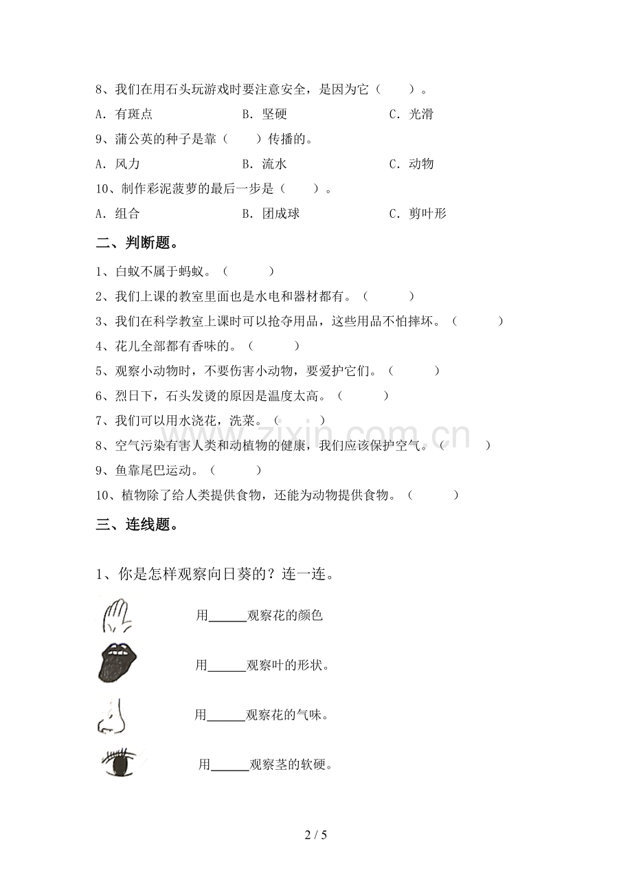 新教科版一年级科学下册期中考试题【及参考答案】.doc_第2页