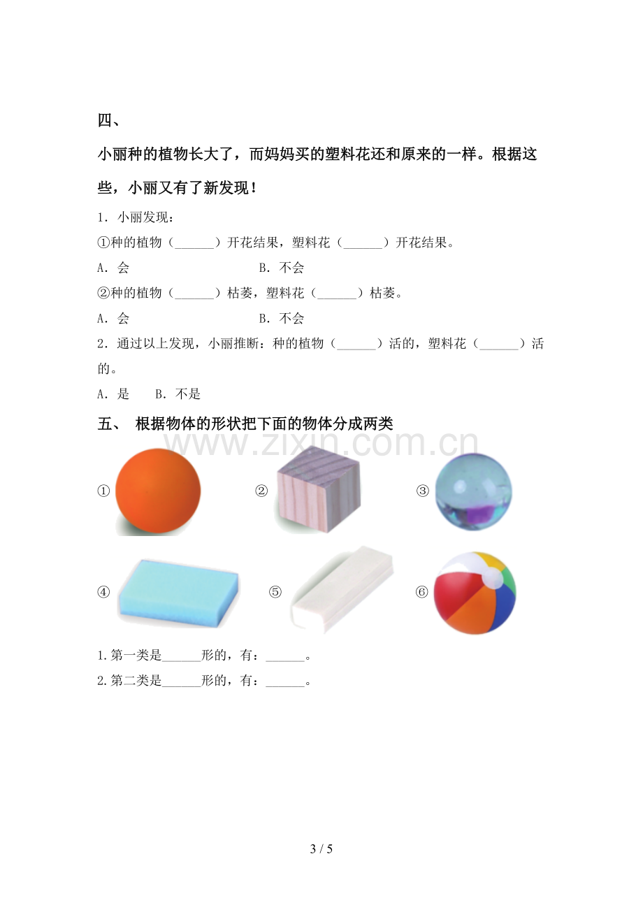 新教科版一年级科学下册期中考试题【及参考答案】.doc_第3页