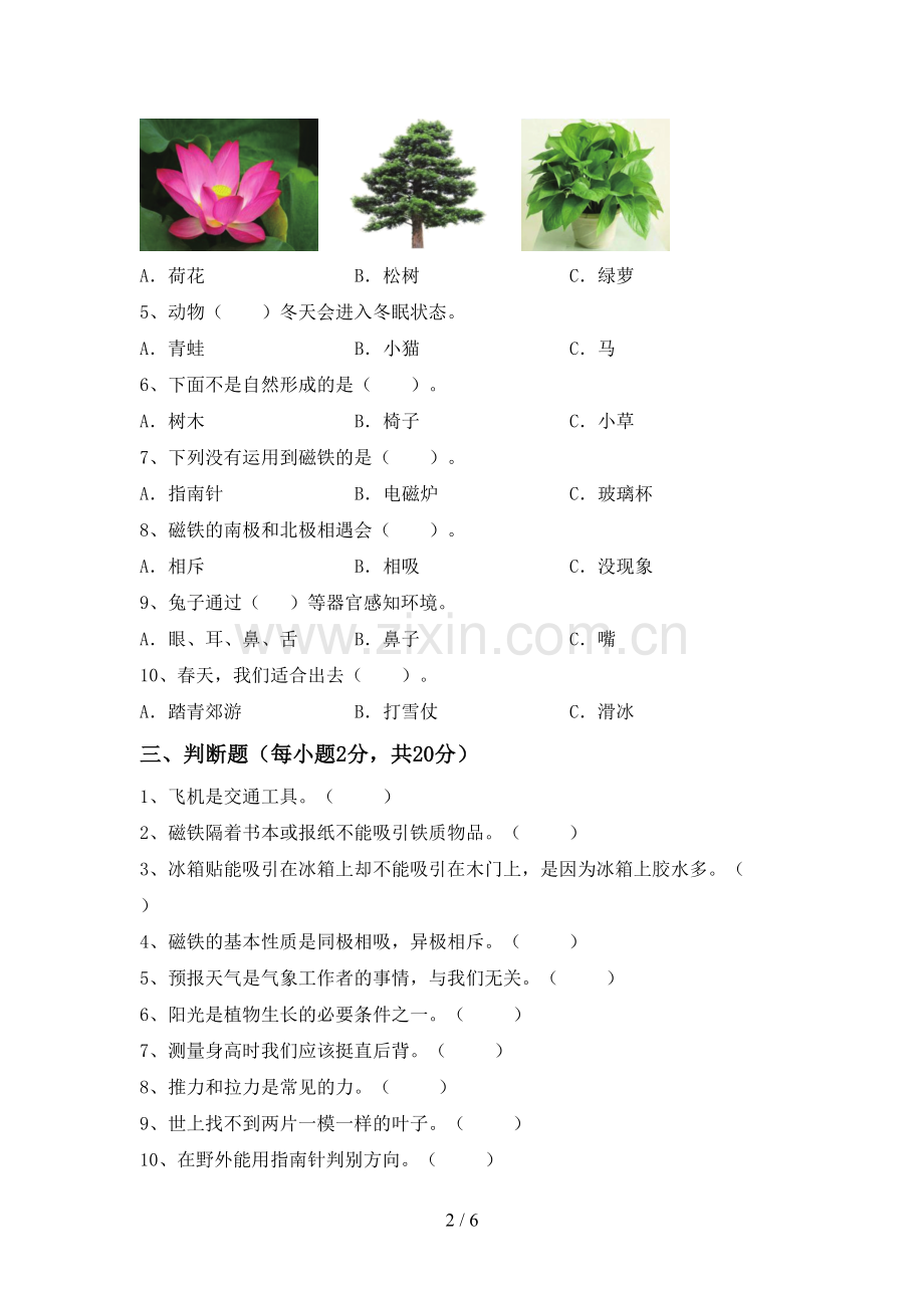 新人教版二年级科学下册期中考试卷及完整答案.doc_第2页