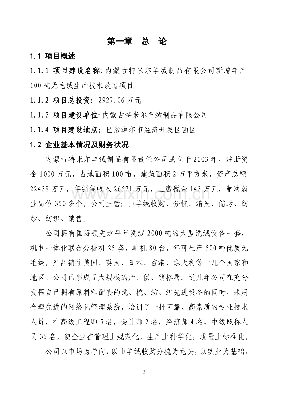 年产100吨无毛绒生产技术改造项目可行性论证报告.doc_第2页