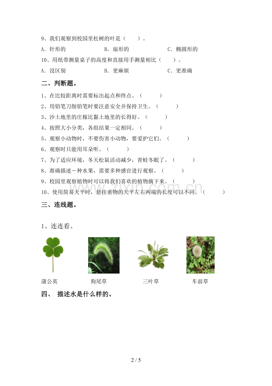 2023年教科版一年级科学下册期中测试卷【参考答案】.doc_第2页