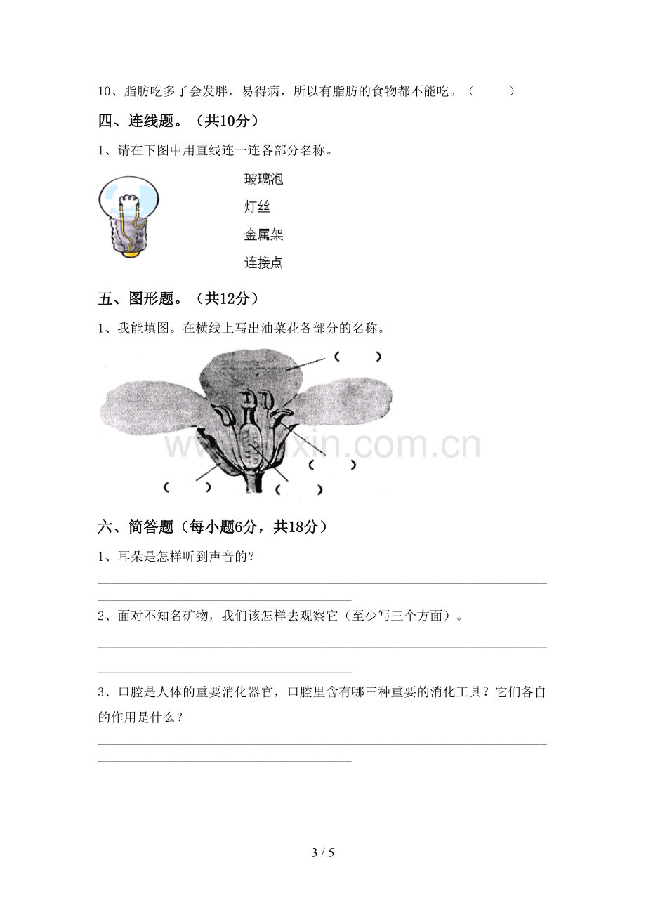 2023年教科版四年级科学下册期中考试卷及答案【精选】.doc_第3页