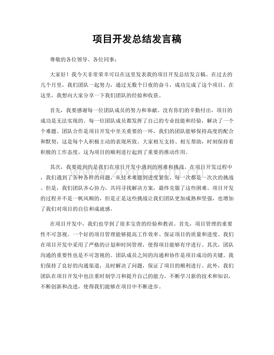 项目开发总结发言稿.docx_第1页