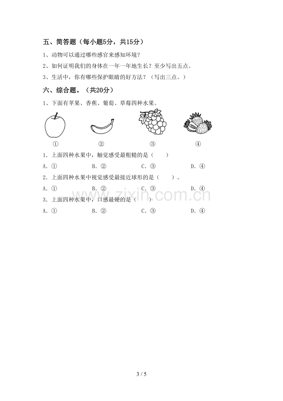 人教版二年级科学下册期中考试题(新版).doc_第3页