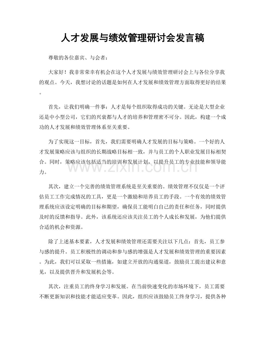 人才发展与绩效管理研讨会发言稿.docx_第1页