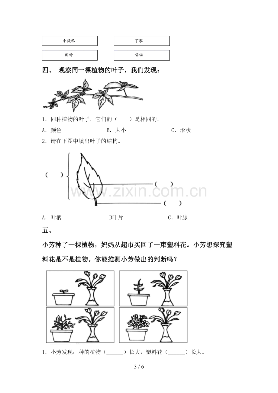 一年级科学下册期中考试题【及参考答案】.doc_第3页