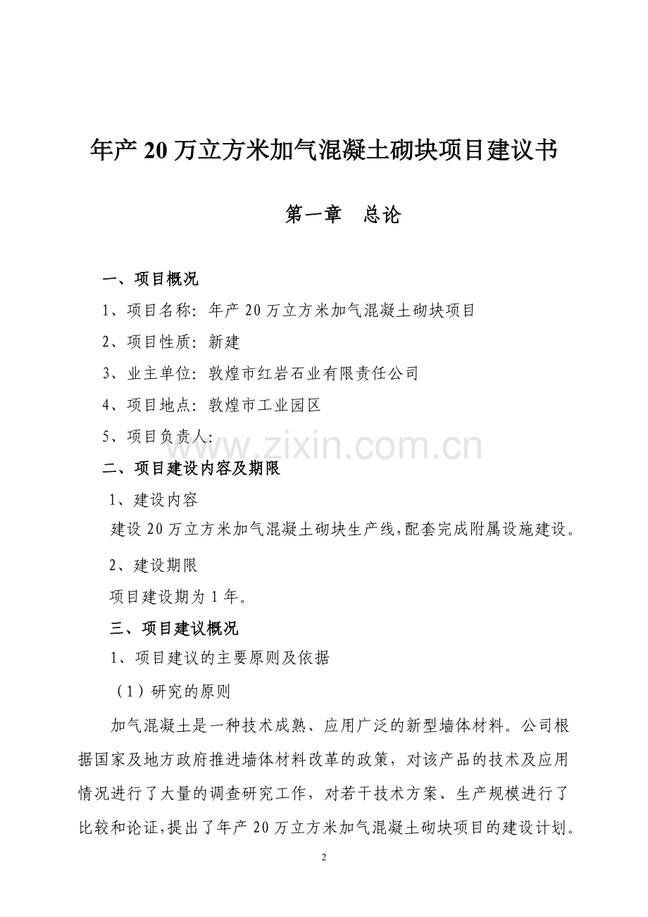 年产20万立方米加气混凝土砌块项目可行性论证报告.doc_第2页