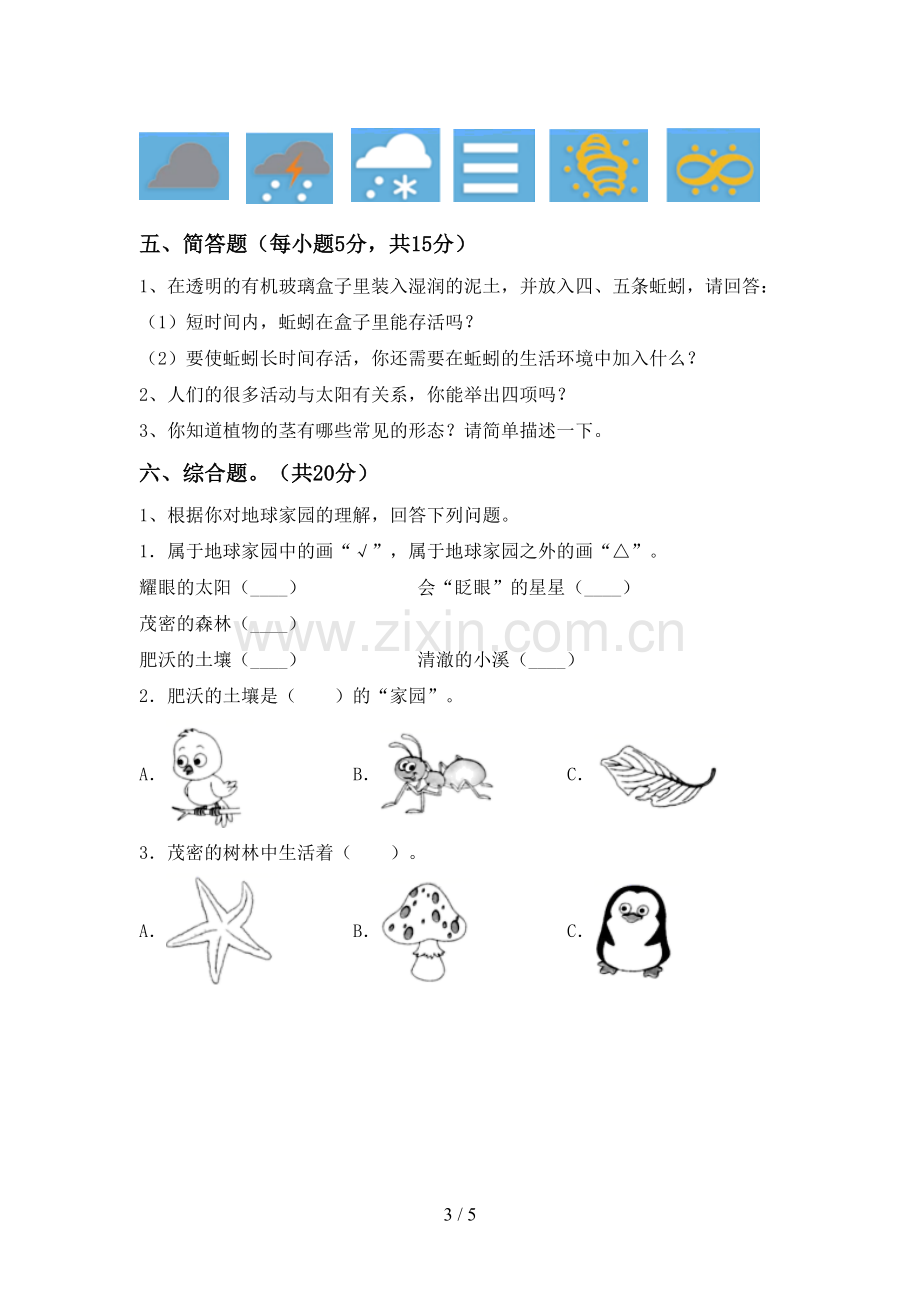 人教版二年级科学下册期中考试题及答案【可打印】.doc_第3页