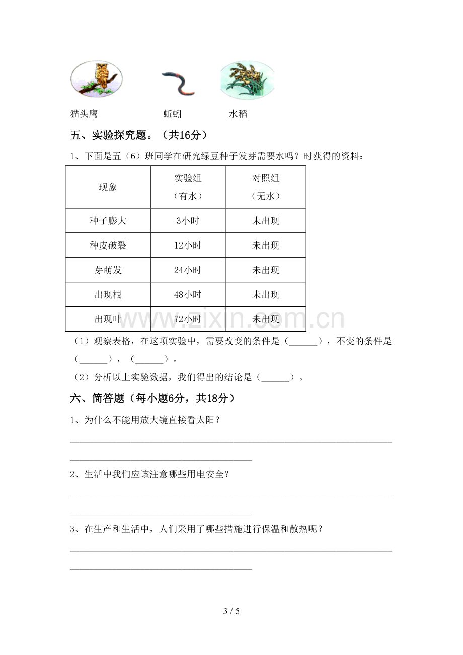 2023年教科版五年级科学下册期中试卷(审定版).doc_第3页