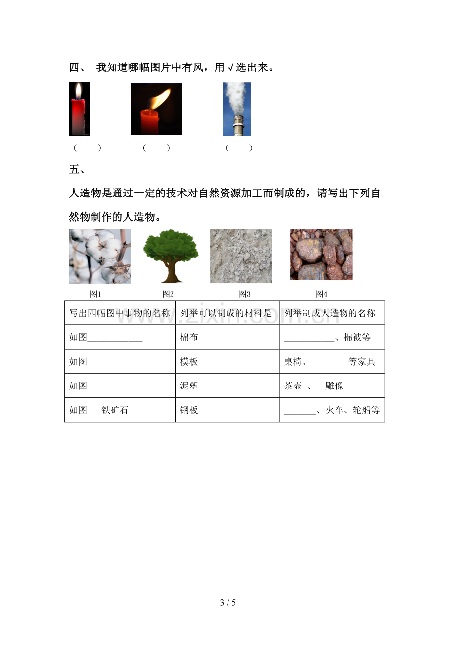 2023年人教版一年级科学下册期中考试题(真题).doc_第3页