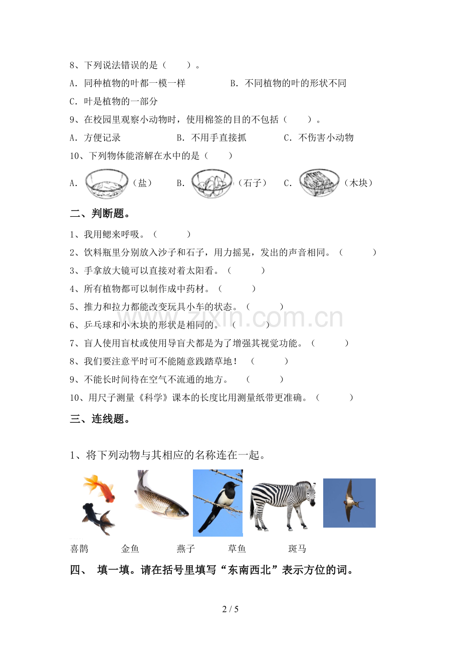 教科版一年级科学下册期中考试卷(新版).doc_第2页