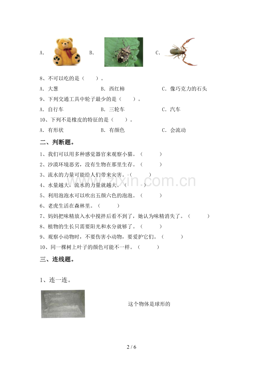 苏教版一年级科学下册期中考试卷及答案【A4版】.doc_第2页