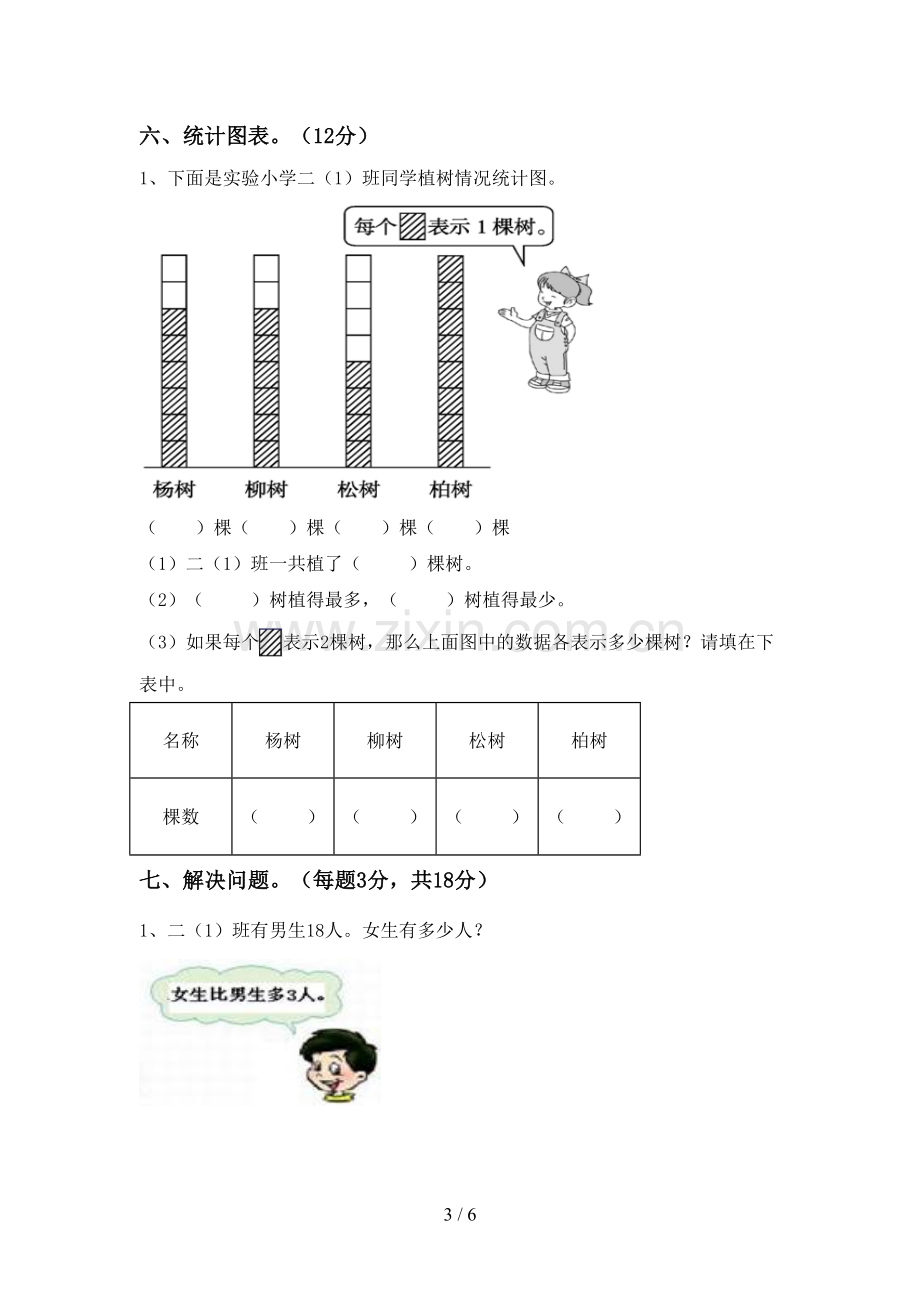 人教版二年级数学下册期末考试卷.doc_第3页