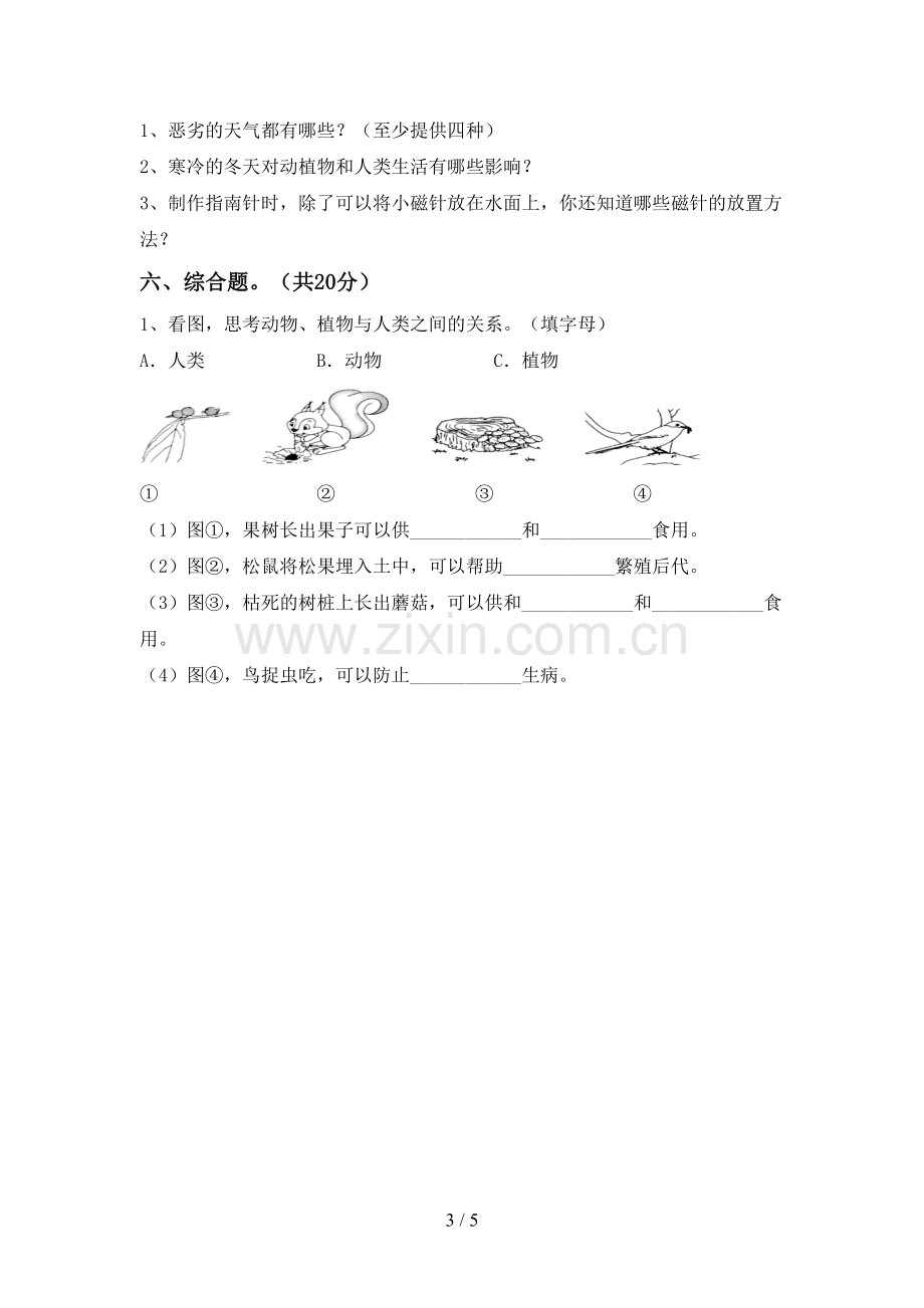 2023年人教版二年级科学下册期中考试题【带答案】.doc_第3页