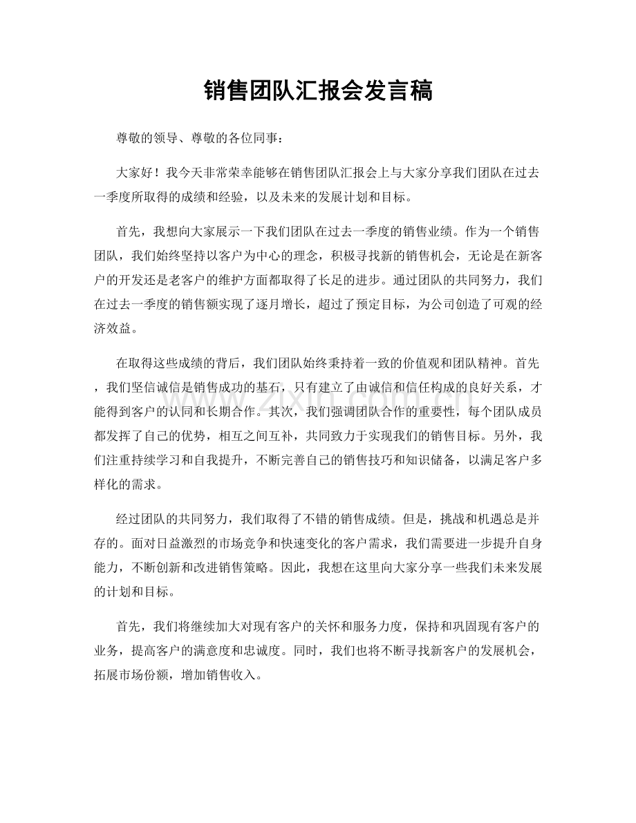 销售团队汇报会发言稿.docx_第1页